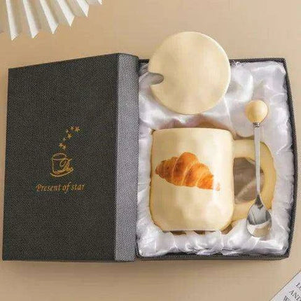 Whimsical Korean Cartoon Ceramic Mug Set with Lid and Spoon - Playful Drinkware Delight