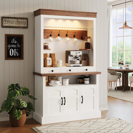 Starmall Farmhouse Bar Cabinet 72" with LED Lights & Adjustable Shelve