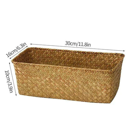Natural Seagrass Organizer Basket with Lid - Stylish Storage Solution for Cosmetics, Sundries, and Laundry