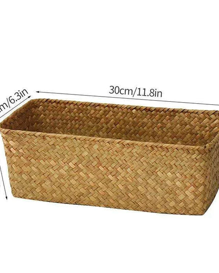 Natural Seagrass Organizer Basket with Lid - Stylish Storage Solution for Cosmetics, Sundries, and Laundry