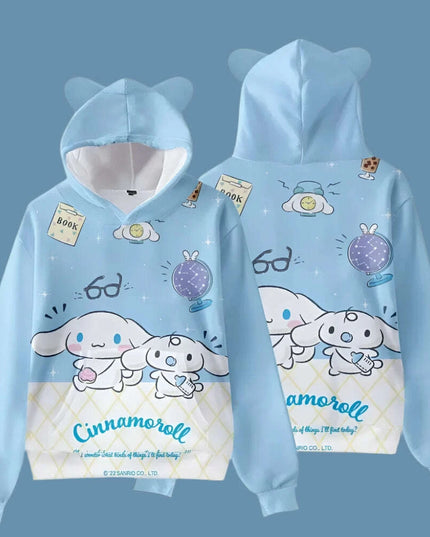 Adorable Cinnamoroll Cat-Eared Hoodie for Girls - Charming Sanrio Character Sweatshirt