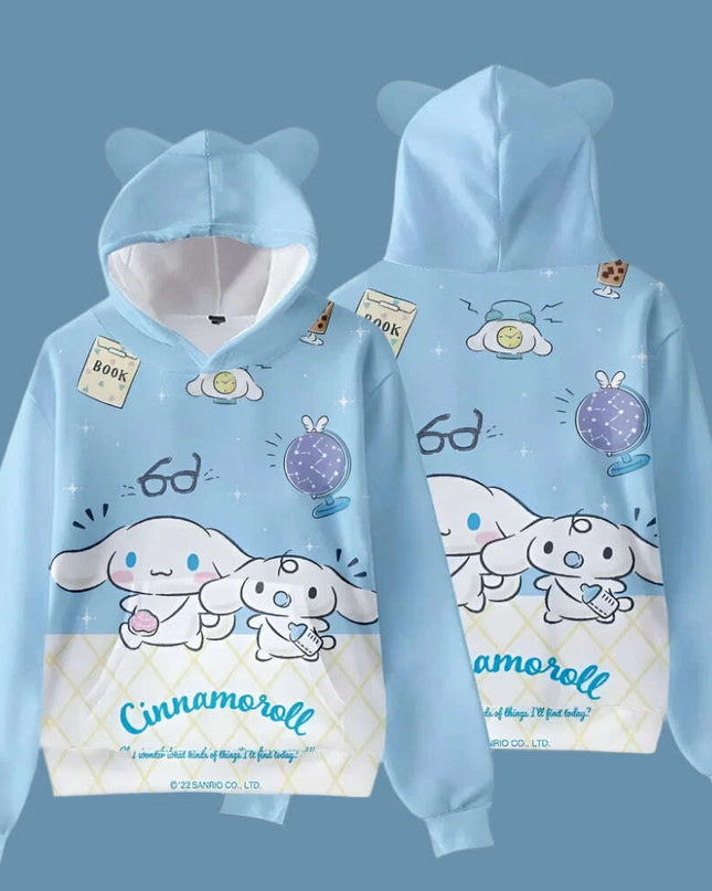 Adorable Cinnamoroll Cat-Eared Hoodie for Girls - Charming Sanrio Character Sweatshirt