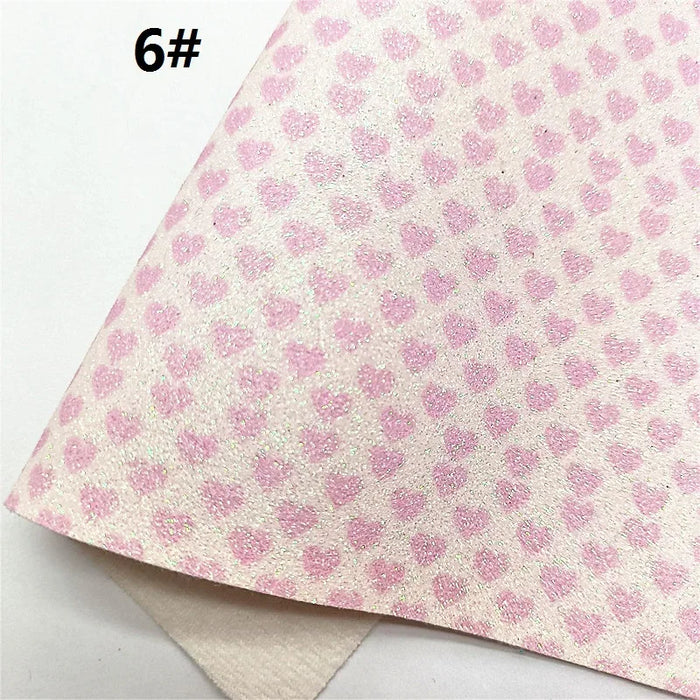 Pink Sparkle Heart Cloud Print Faux Leather Crafting Sheet - DIY Crafting Material