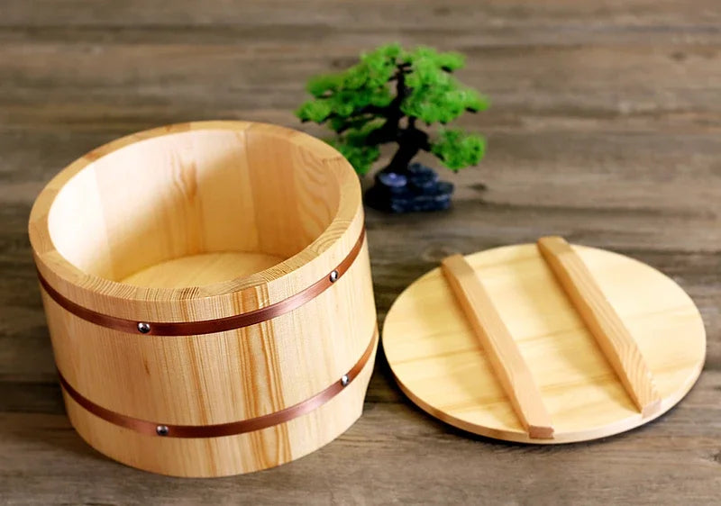 Rustic Wooden Sushi Serving Tray & Food Storage Solution