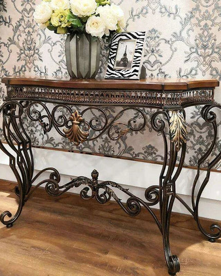 Ginkgo Elegance: Vintage American Botanical Console Table with Timeless Charm