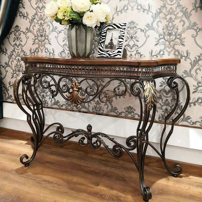 Ginkgo Elegance: Vintage American Botanical Console Table with Timeless Charm