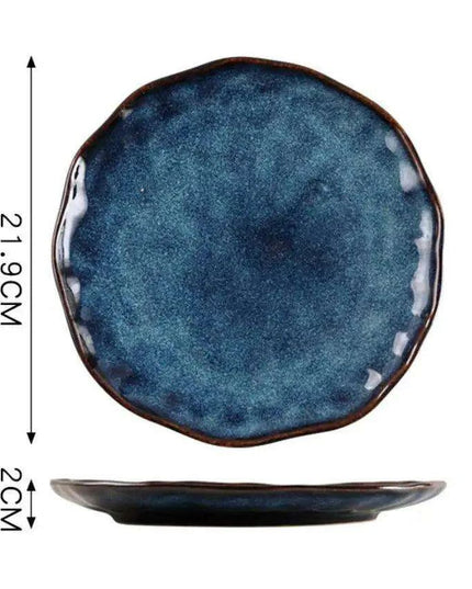 Elegant Nordic Blue Stoneware Dining Set - Safe for Microwave and Dishwasher