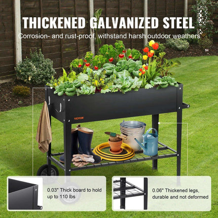 Mobile Steel Elevated Garden Bed with Drainage and Complete Gardening Kit