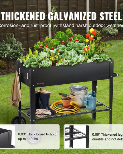 Mobile Steel Elevated Garden Bed with Drainage and Complete Gardening Kit