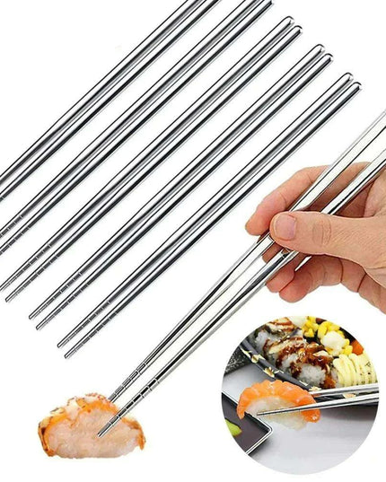 Elegant Non-Slip Stainless Steel Sushi Chopsticks Set for Asian Dining