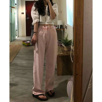 Trendy Pink High-Waisted Y2K Wide-Leg Trousers for Women - Must-Have Summer Fashion 2023
