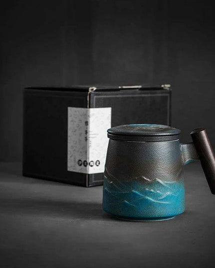 Elegant Vintage Ceramic Tea Mug Collection with Wooden Handle and Infuser Tray