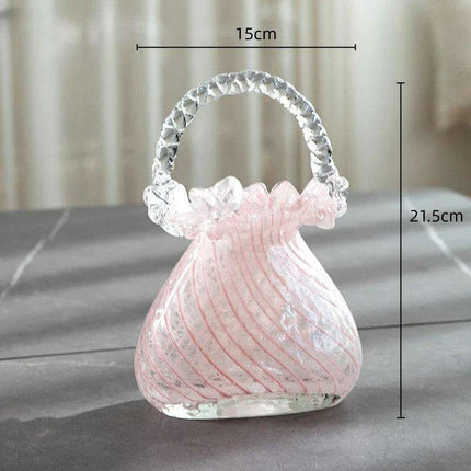 Charming Pink Glass Handbag Vase with Playful Curvy Handle