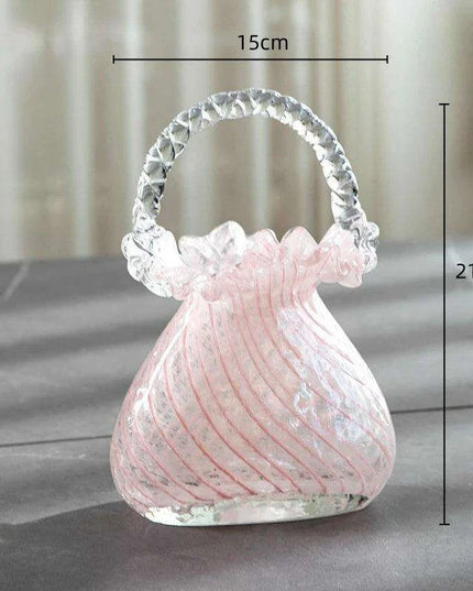 Charming Pink Glass Handbag Vase with Playful Curvy Handle