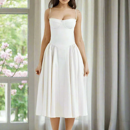 Chic Backless Pleated A-line Midi Dress