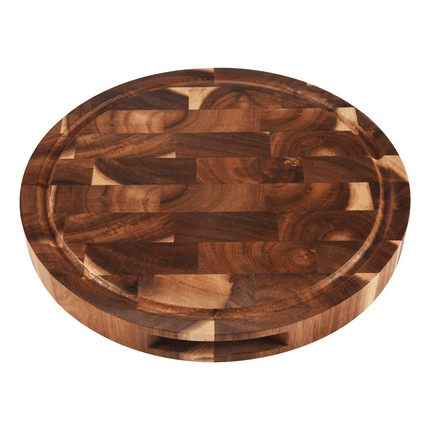 Elegant Round Acacia Wood Butcher Block with Ergonomic Handles and Non-Slip Base