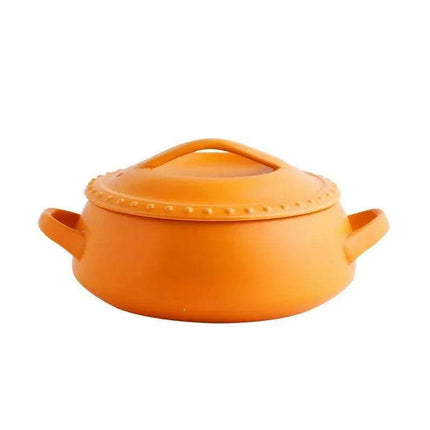 Elegant Orange Nordic Ceramic Casserole with Dual Handles for Gourmet Cuisine