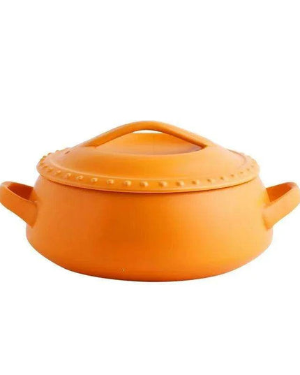 Elegant Orange Nordic Ceramic Casserole with Dual Handles for Gourmet Cuisine