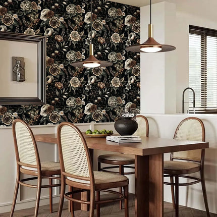 Très Elite Vintage Dark Floral Self-Adhesive Wallpaper, Large Design