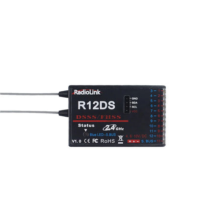 12-Channel 2.4GHz RC Transmitter & R12DS Receiver — AT10 II for Drone, Fixed Wing & Helicopter