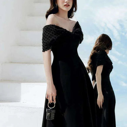 High Waist Pleated Evening Dress with Bowknot and Chic Patchwork Details for Women