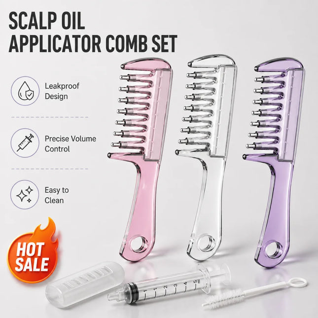 Transparent Scalp Oil Applicator Comb with Liquid Reservoir