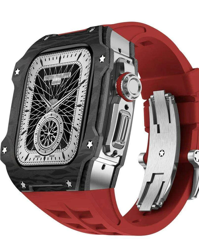 Transform Your Apple Watch Ultra 49mm with a Luxurious Carbon Fiber Case and Fluororubber Strap Set - Redefine Your Elegance!