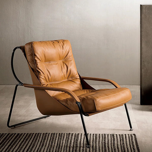 Luxurious Modern Morocco Genuine Leather Accent Chair - Stylish & Cozy Single Seating Option