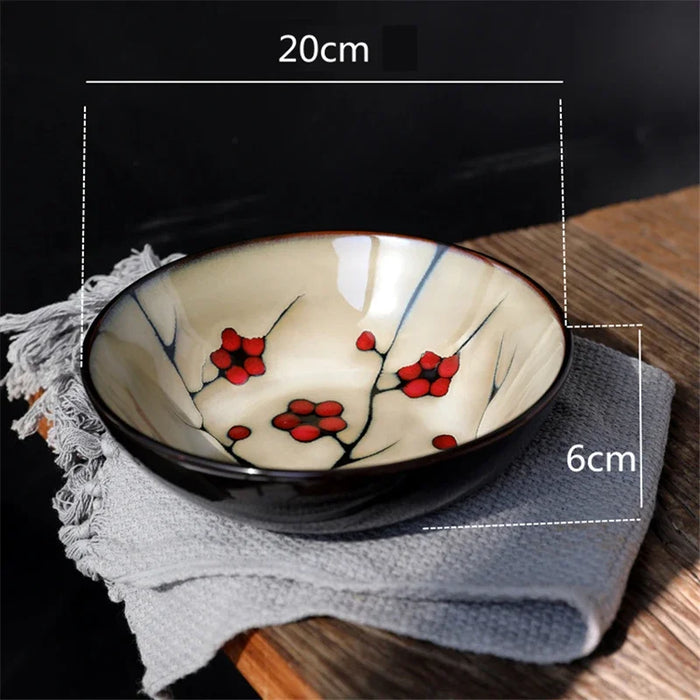 Hand-Painted Plum Blossom Ceramic Noodle Soup Bowl - Japanese Style Tableware