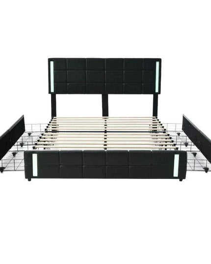 Luxurious Queen Bed with Smart LED Lighting, USB Charging, and Spacious Storage Options