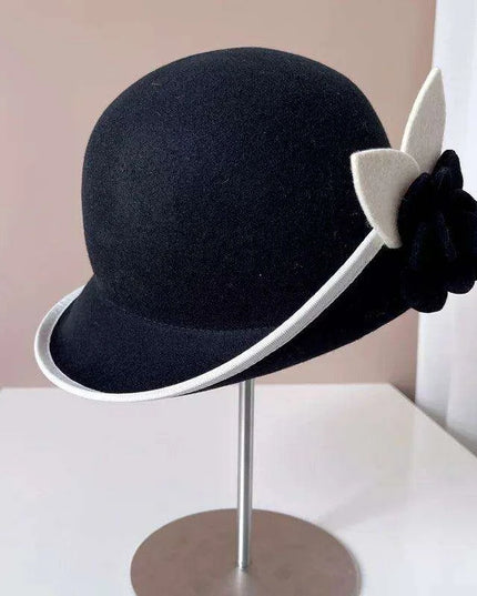Elegant Camellia Wool Felt Top Hat - Women's Autumn/Winter Fashion Essential