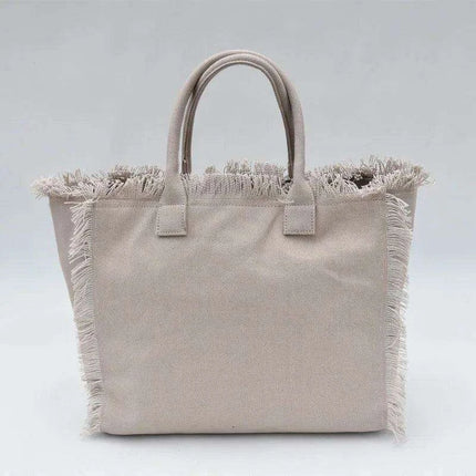 Personalized Trendy Fringed Canvas Tote with Stylish Ruffles