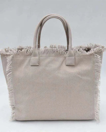 Personalized Trendy Fringed Canvas Tote with Stylish Ruffles