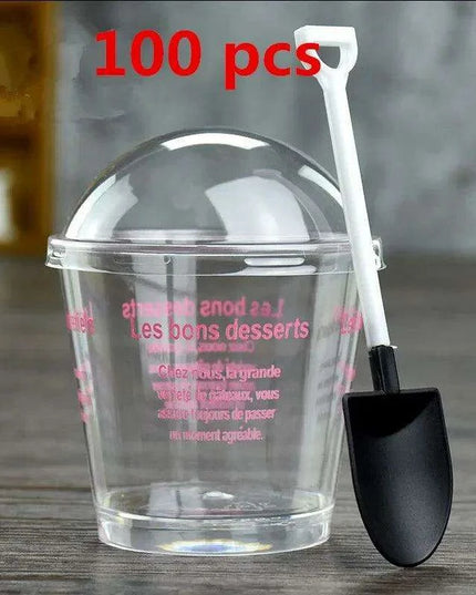 Elegant Clear Dessert Cup Collection with Lids and Scoops - Perfect for Ice Cream, Yogurt, and Mousse