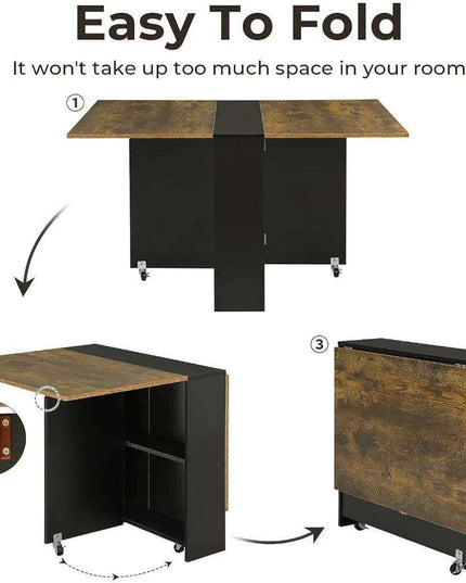 Convertible Modern Dining Table with Wheels, Drawer, and Double Layer Storage