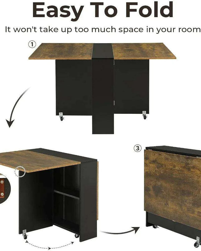 Convertible Modern Dining Table with Wheels, Drawer, and Double Layer Storage