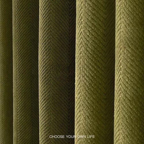 Luxurious Olive Green Herringbone Blackout Curtain