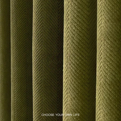 Retro Olive Green Herringbone Curtain