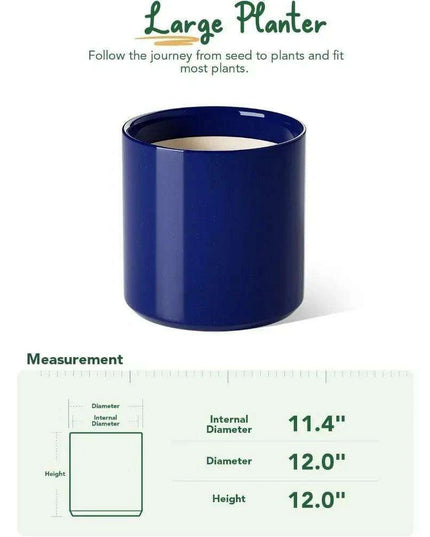Elegant 12-Inch Blue Ceramic Planter with Enhanced Drainage System