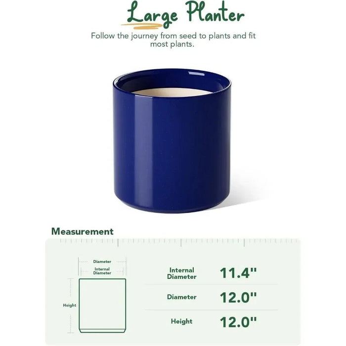 Elegant 12-Inch Blue Ceramic Planter with Enhanced Drainage System