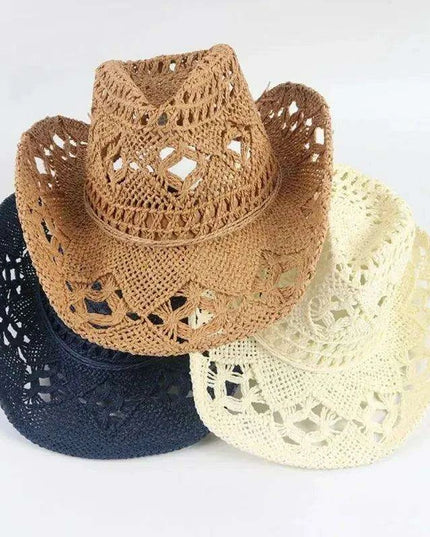 Hand Woven Wide Brim Straw Cowboy Hat for Summer Outdoor Sun Protection