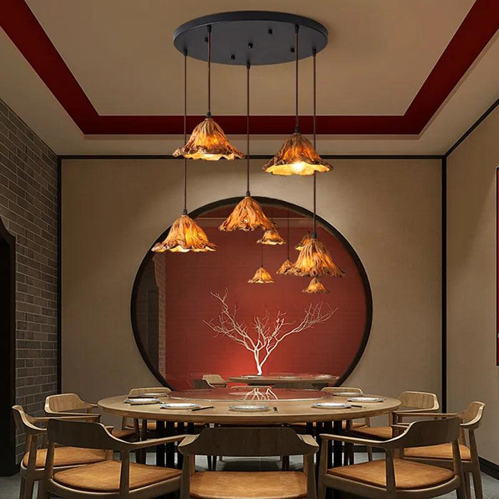 Vintage Lotus Leaf LED Pendant Light - Adjustable Chandelier for Elegant Home Decor