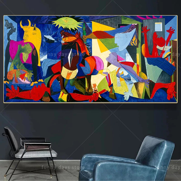 Picasso-Inspired Abstract Canvas Art - Vibrant Decor Piece with Waterproof Finish and Custom Sizing