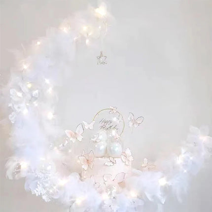 Chiffon Moon Boat Ballet Girl Lace Flower Acrylic Cake Topper Happy Bi