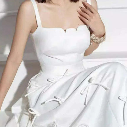 High Waist Solid Color Evening Gown with Charming Bowknot Detail