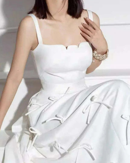 High Waist Solid Color Evening Gown with Charming Bowknot Detail