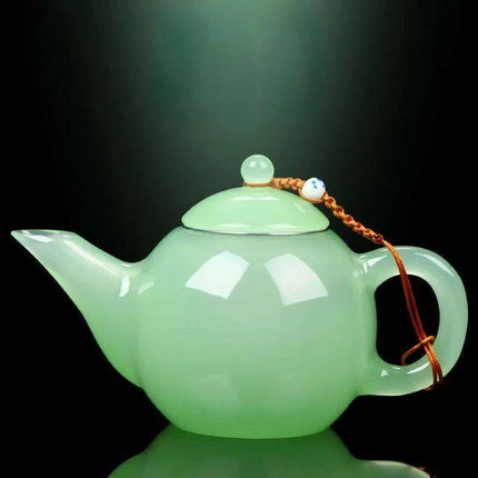 Elegant Green Jade Porcelain Tea Set with Glass Teapot - Perfect for Tea Lovers and Gatherings
