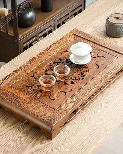 Luxurious Rosewood Tea Serving Tray with Convenient Storage Drawer - Stylish Wooden Table for Home Use