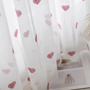 Korean Pink Love Embroidery Blackout Curtains – Tulle & Double Layer, Girls’ Room