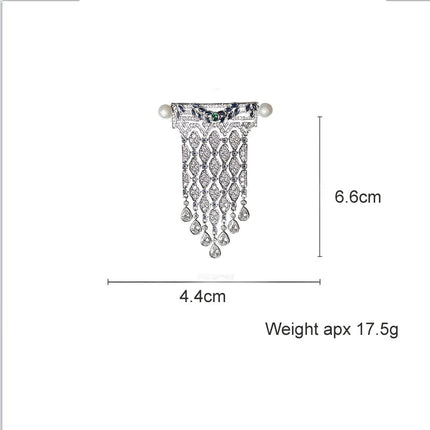 OKILY Retro Palace Style Exquisite Zircon Tassel Brooch Elegant Freshw